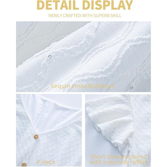 Plus Size White Summer Dress Lace Ruffle Sleeve Button Front Comfortable Casual - Picture 9 of 9